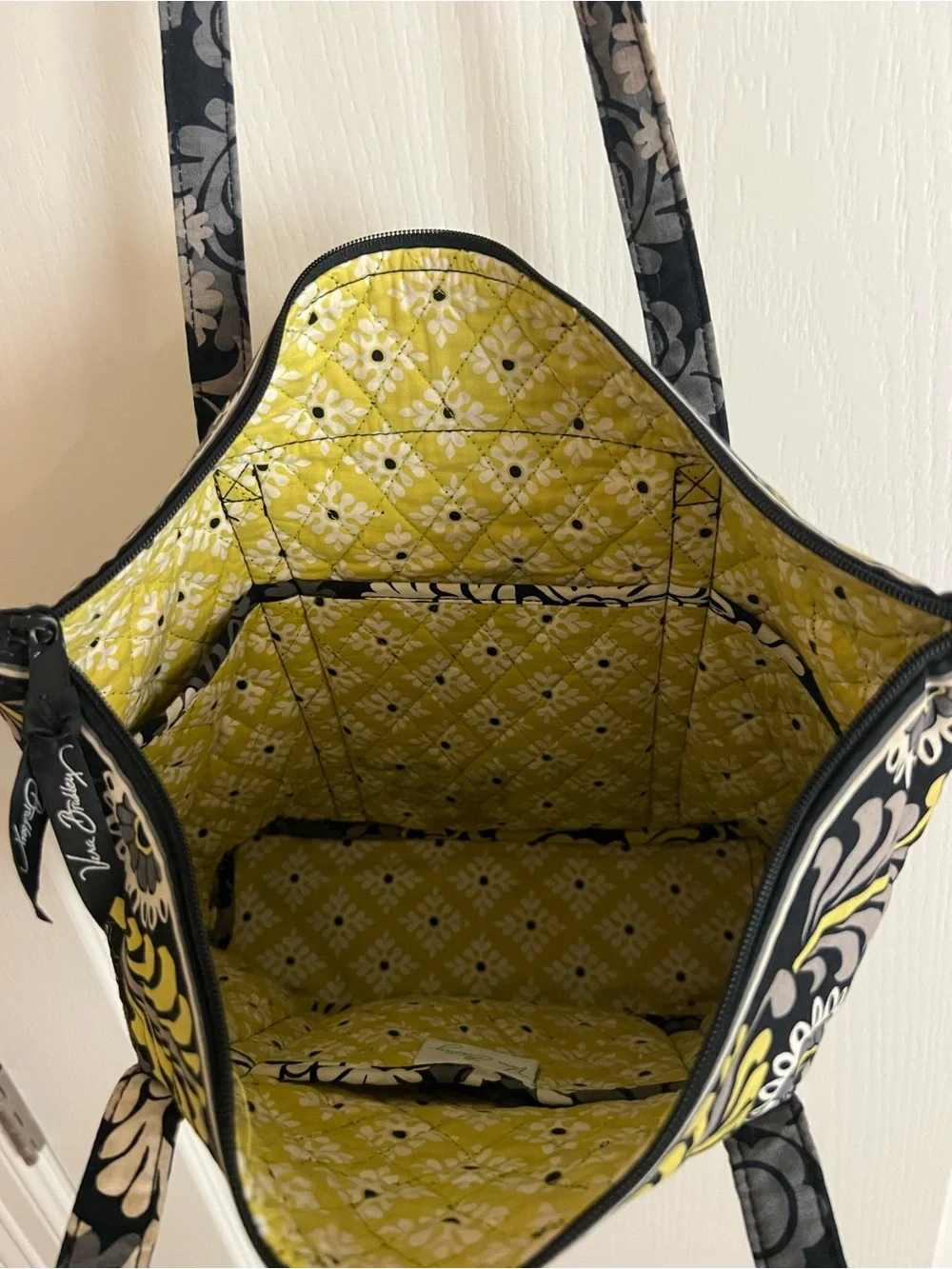 Vera Bradley Black, Yellow & Gray Floral Quilted Tote